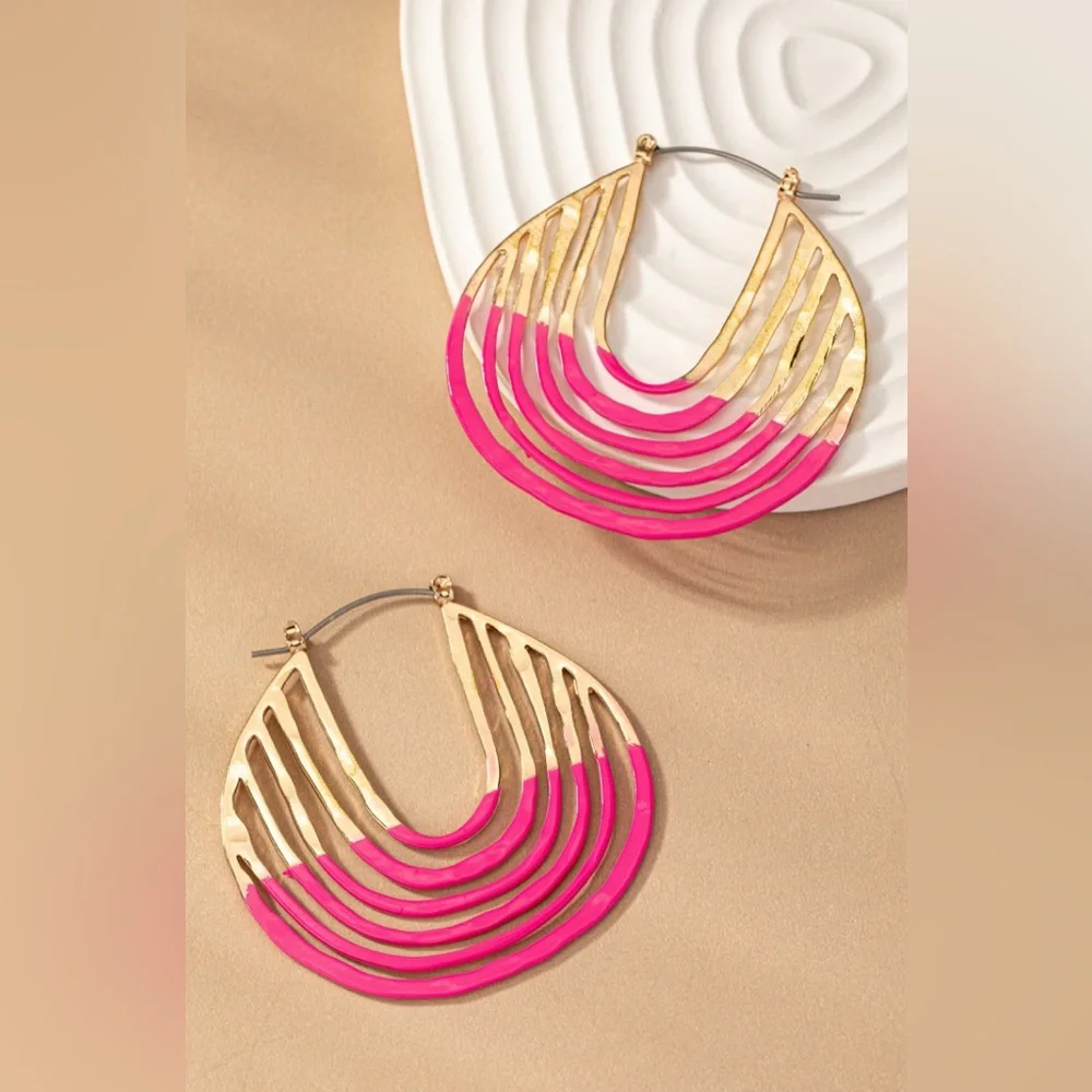 Gold and pink 6 layered hoop earrings